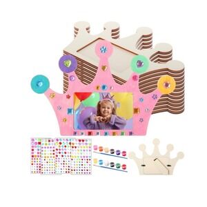 Kids DIY Crown Picture Frame Craft Kit 12pc Paint Rhinestone Princess NEW